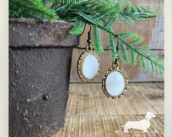 Vintage Bride. Dangle Earrings -- (Simple, Classic, Bridal Jewelry, Rustic, Ivory, Pearl, Feminine, Lovely, Vintage-Style, Gift Under 10)