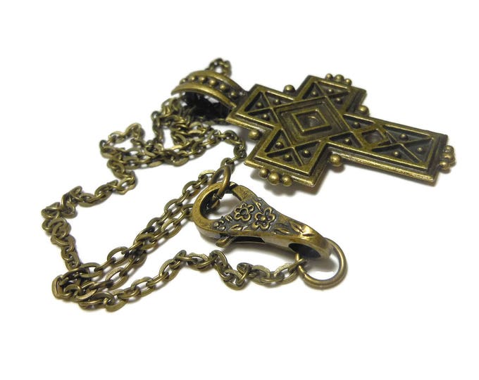 FREE SHIPPING Cross pendant handmade, antiqued bronze cross, medieval cross pendant, unisex cross pendant, antiqued bronze chain hinged bail