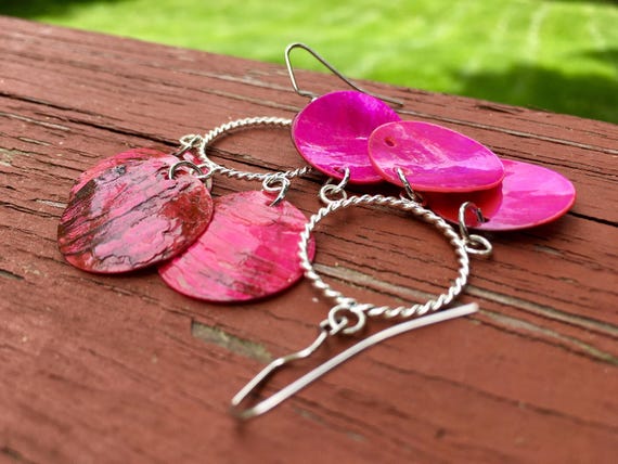 Hot Pink "Simply Chandelier" Mussel Shell Earrings