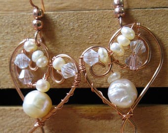 Copper Wirework and Pearl Earrings