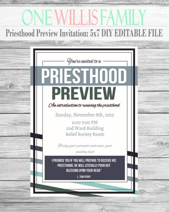 Priesthood Preview invitation: diy editable INSTANT DOWNLOAD