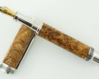 Custom Wooden Pen Beautiful Black Ash Burl Custom Fountain Pen with Emperor Rhodium and Black Titanium 860FPXLB