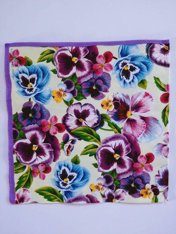 2 paper napkins for decoupage pansies flowers