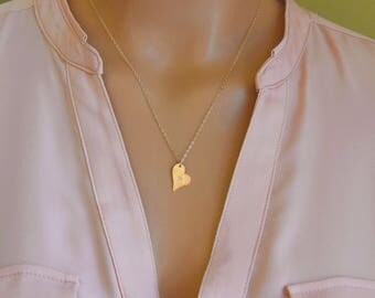 Personalized Heart Necklace / Customized Necklace / Initial Necklace / Mothers Gift, 14k Gold Filled, Sterling Silver, Rose Gold