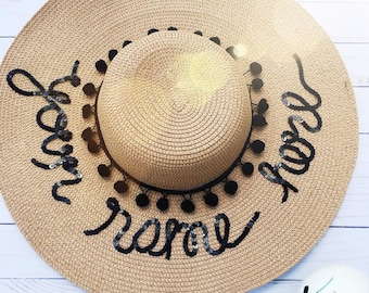 Custom Beach Hat- Sun hat- Wide Brim Sun Hat- Custom Sun Hat- Boho Hat- Personalized floppy hat- Bachelorette Party Hat-Gift for Her-Gift