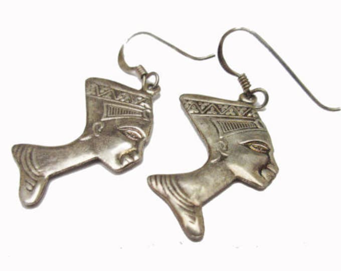 Sterling Earrings - Egyptian Pharaoh - double side head dress - dangle pierced earring -Egyptian Revival