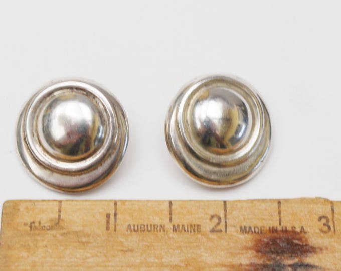 Sterling Silver Round earrings - Hollow ribbed - Modernistic - Clip on Earring