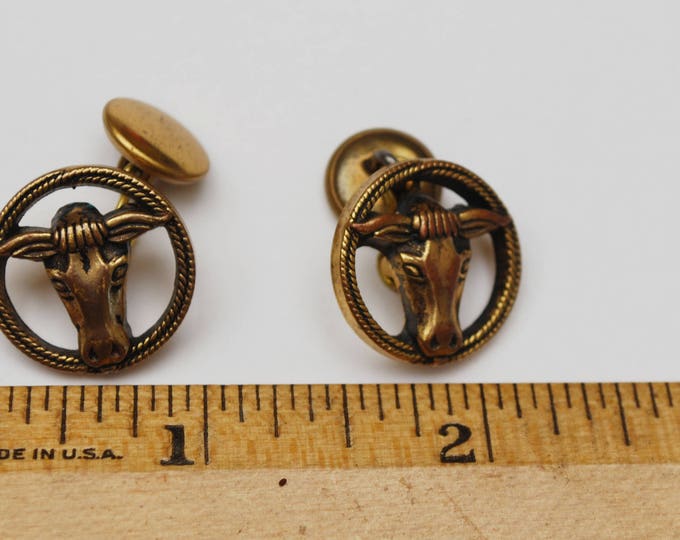 Gold Cow Cuff links -Brass golden - Bull cow head - Vintage cufflinks