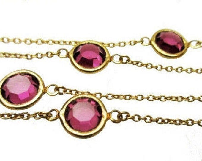 Purple Crystal Bezel necklace - Signed Trifari - Gold chain necklace with open back Glass stones