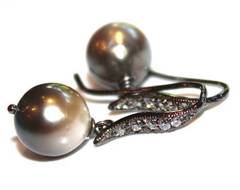 Grey Tahitian Pearl Earring Pearl Bridal Earring Wedding Earring Dark Grey Pearl Bridesmaid Tahitian Earring Large Pearl Earring