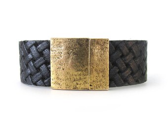 Men's Leather Bracelet - Black Leather Jewelry - Leather Cuff Bracelet - Bracelets for Men - Bracelets for Women - Cuff Bracelet - UL7230
