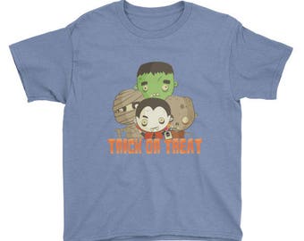 Halloween Youth Frankenstein Zombie Mummy Vampire Trick or Treat t-shirt