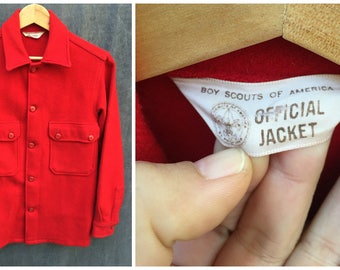 50's Boy Scouts of America Red Wool Shirt Jacket - Men's Size Small
