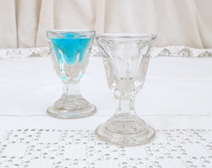 2 Antique French Deceptive Firing Glasses, French Shot Toasting Stem Glass from France, Bistro Man Cave Barware Decor, French Drinking