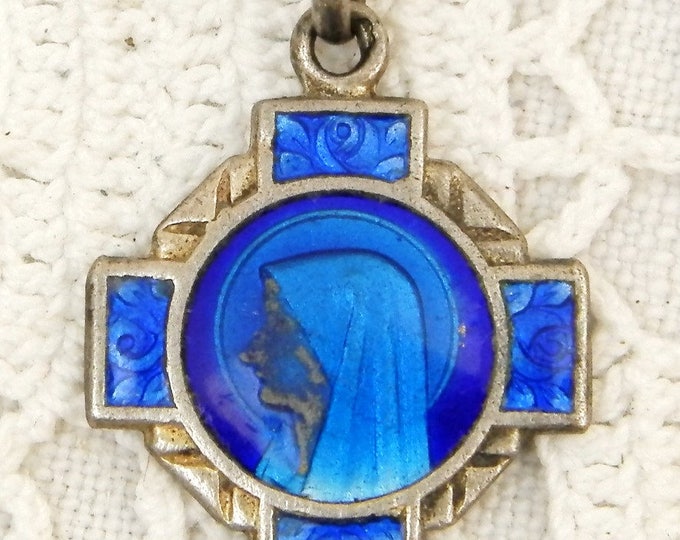 Antique Silver and Blue Enamel Religious Medal Virgin Mary on the Reverse is Notre Dame de Lourdes, Christian Religion, Catholic Jewelry Antique Silver and Blue Enamel Religious Medal Virgin Mary on the Reverse is Notre Dame de Lourdes, Christian Religion, Catholic Jewelry