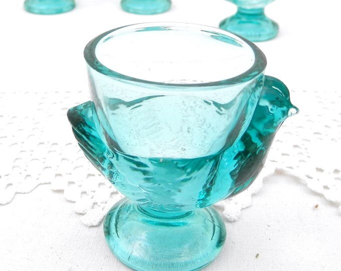Pair Vintage Matching Green Glass French Verrie D'Arques Chicken Egg Cups, Retro Breakfast Accessory from France, Brocante Decor