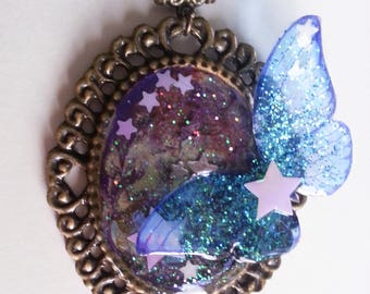 Necklace fairy Galaxy butterfly and brass