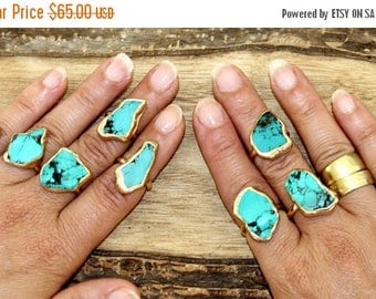 SUMMER SALE- Raw Stone Ring, Turquoise, Gold, Gift For Mom, Girlfriend, Raw Turquoise Ring, Stacking Ring, Turquoise Ring, Turquoise Jewelry