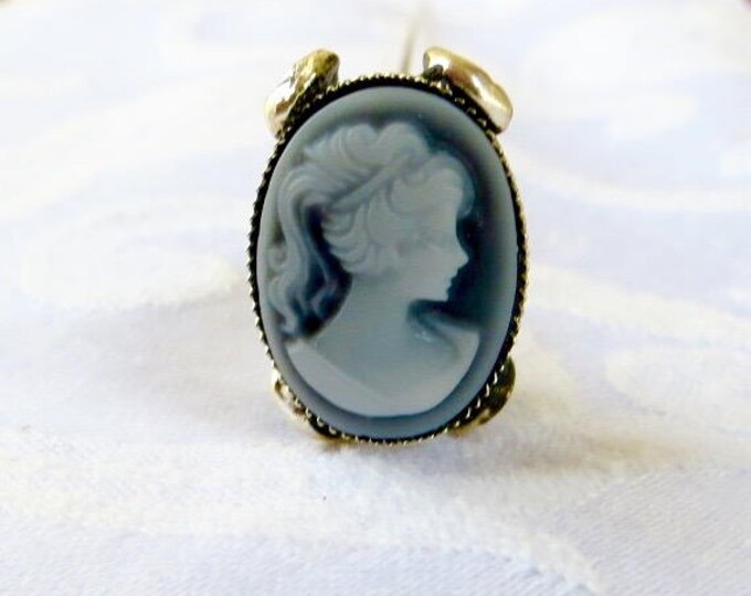 Vintage Cameo Hat Pin, Lapel Pin, Art Nouveau Base, Wedgwood Blue Cameo, Cameo Jewelry