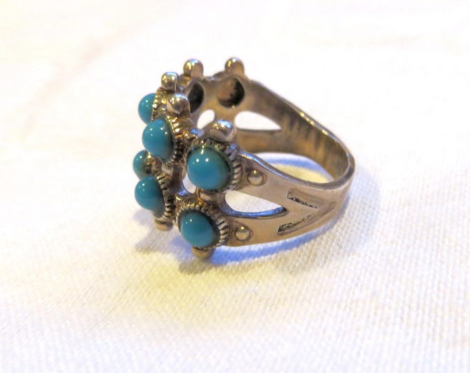 Sterling Snake Eyes Ring, Southwest Style Vintage Ring, Native American, Turquoise Snake Eyes, Size 6 Ring