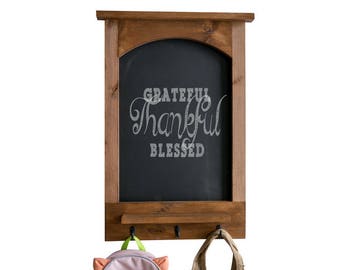 Chalkboard with Arched Top, Shelf, and Hooks