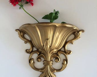 Vintage Wall Pocket Planter Gold Baroque Pocket Planter Wall Hanging Sconce Styroco Wall Vase Hanging Garden Small Ornate Wall Planter