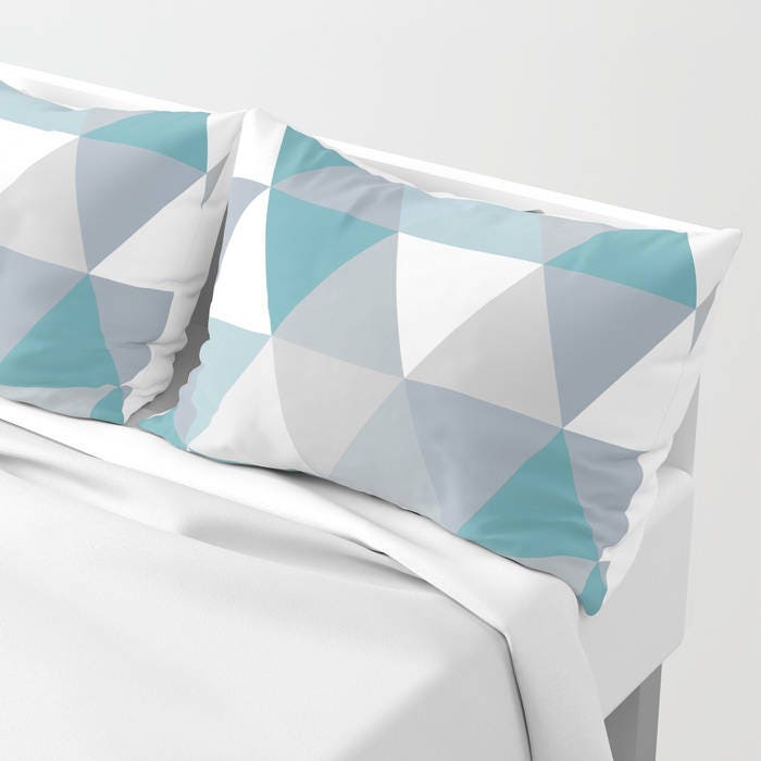 geometric light blue and grey pillow sham