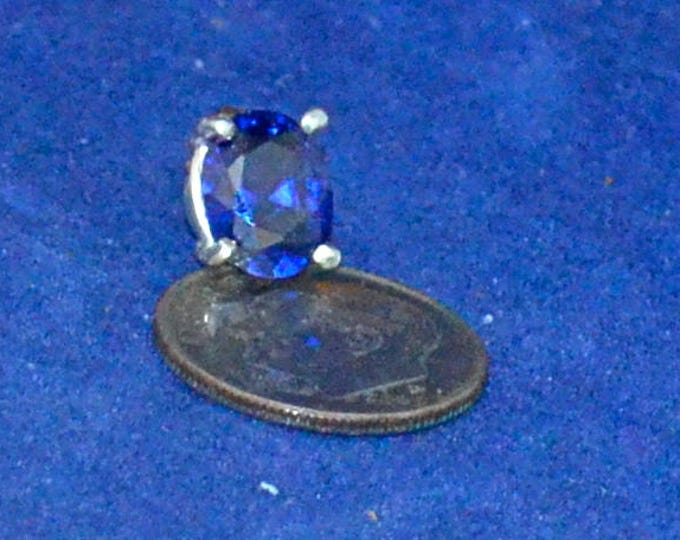 Man's Blue Zircon Stud, 9x7mm., Natural, Set in Sterling Silver E1088M
