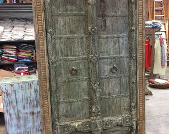 Antique Almirah Green Old Doors with Spanish Southern Rustic Welcome Wardrobe Cabinate Furniture Decor