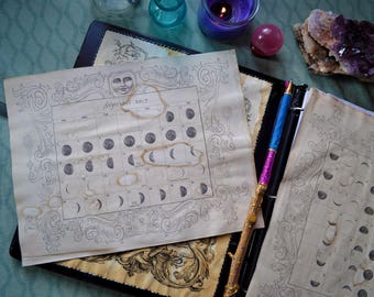 Lunar Chart Book of Shadows Page / Moon Astrology BOS Pages / Astrological Moon Calendar Grimoire Sheet / Divination Pagan Planner Accessory
