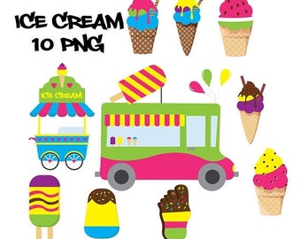 Ice cream clipart, ice cream clip art, ice cream truck, pink, green, blue, yellow, sprinkles, purple, summer clipart, food clipart, dessert