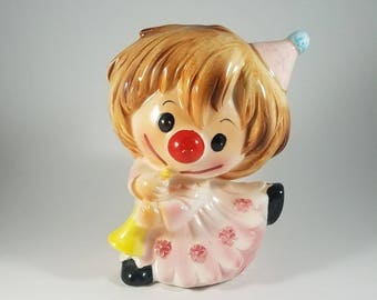 Vintage Clown Planter | Relpo #6504 | Little Clown Girl Ceramic Nursery Planter | Kid's Room Indoor Planter | Baby Girl Nursery Decor