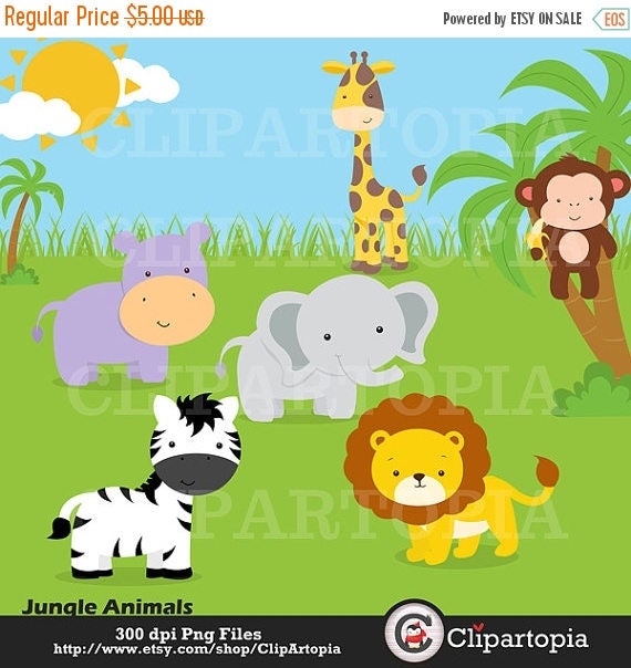 50% OFF SALE Jungle animals Digital Clipart / Safari Animals Digital Clip art for personal and commercial use /INSTANT Download Il_570xn