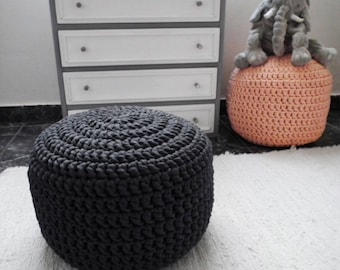 Charcoal Grey Pouf Ottoman- Dark Grey Pouf-Crochet Floor Cushions-Nursery Footstool Pouf-Nursery Decor-Knit Pouffe- Kids Floor Pouf-Bean Bag