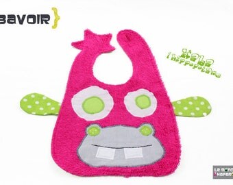 Hippo bib pink terry fabrics and cotton practical closure