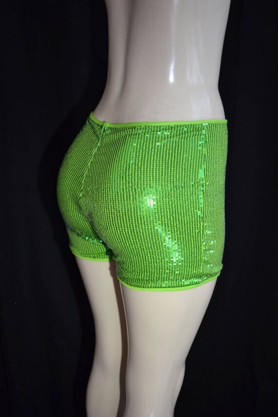 Bandeau Style Apple Green Booty Shorts Sequin Spandex Rave