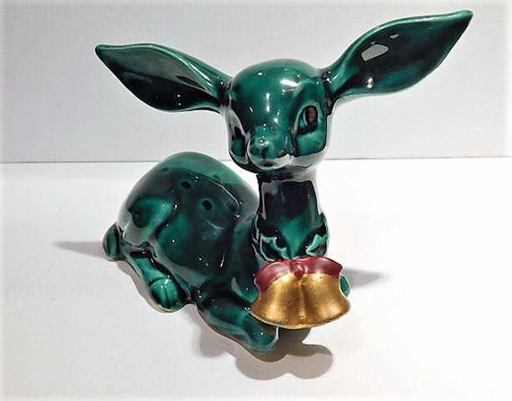 Vintage Lefton Deer Mid Century 1950s Christmas Green Reindeer Fawn Doe Kitsch Kitschy Country Farm Farmhouse Cottage Home Decor July