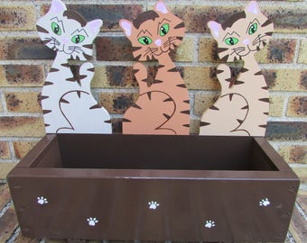 Jardinière décorative en bois motif trois chats