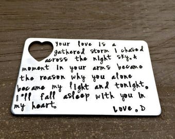 10 year, anniversary gifts for men, Hand Stamped Wallet Card, Wallet Insert, 10th Anniversary, Fathers Day Gift, Husband Gifts,Boyfriend,Dad
