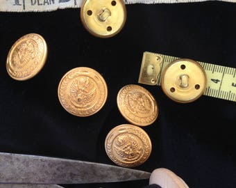 Metal Buttons, 6 Vintage Medium Gold Tone Shank 2.25cm Buttons, Coat of Arms, Men's Women's Jacket Blazer Knitwear Sewing Destash