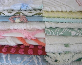 18 Vintage Chenille Bedspread Fabric Squares 6.5" Stash Supply