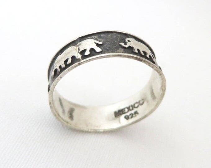 Mexican Sterling Silver Band, Vintage Elephants Ring, Mexico Jewelry