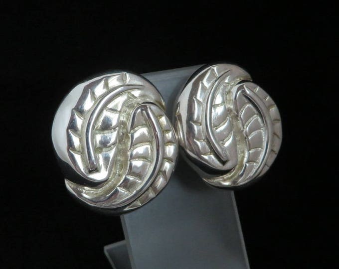 Vintage Silver Plated Leaf Earrings, Signed Catherine Stein Clip-on Earrings