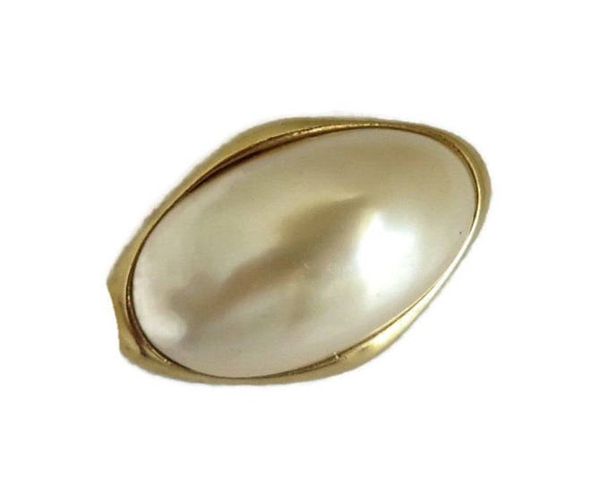 Vintage Brooch - Trifari Faux Pearl Brooch, Oval Gold Tone Classic Pin Signed Trifari Jewelry Perfect Gift, Gift Box, FREE SHIPPING