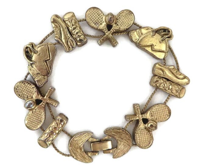 Charm Bracelet, TOFA Tennis Bracelet, Vintage Gold Tone Slider Signed TOFA Bracelet, Gift for Her