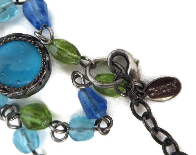 CHICO's Necklace - Vintage Boho Necklace, Green, Blue Glass Beaded Necklace, Gift for Her