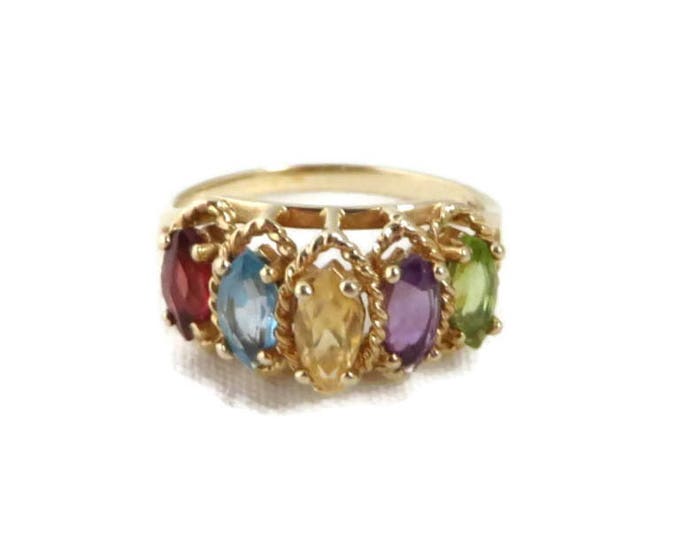 10K Gold Ring, Multi Gemstone Ring, Vintage Amethyst, Citrine, Garnet, Peridot, Topaz Ring, Mother's Ring, Gift for Her, Size 6