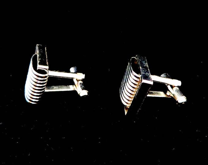Silver Tone Cufflinks, Vintage Ridged Cuff Links, Men's Suit Accessory, Gift for Him
