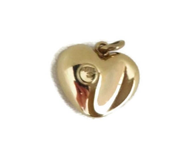 14K Gold Puffy Heart Pendant, Yellow Gold Estate Antique Heart Charm
