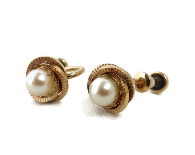 Pearl Earrings, Vintage Faux Pearl Screwback Earrings, 1/20 12Kt Gold Filled, Signed A&Z Earrings, Gift idea